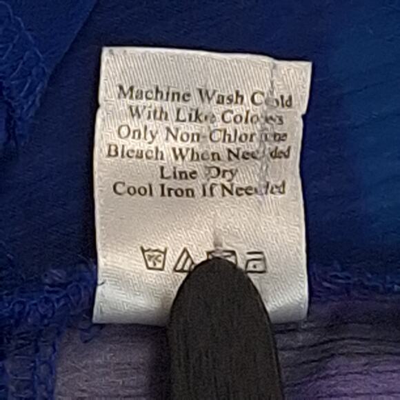 Coldwater Creek Blue Sz L/14 Blouse Abstract Print Short Sleeve Flowy Elegant - Picture 9 of 13